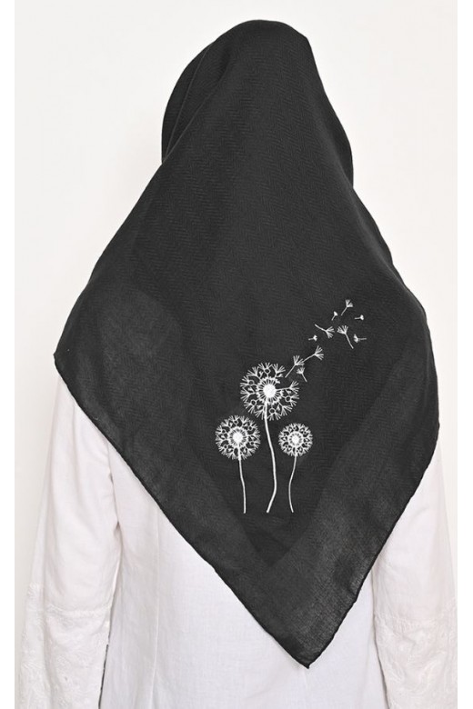 Hijab Segi 4 Voal Zaffron Dandelion Black (Hijab Only)